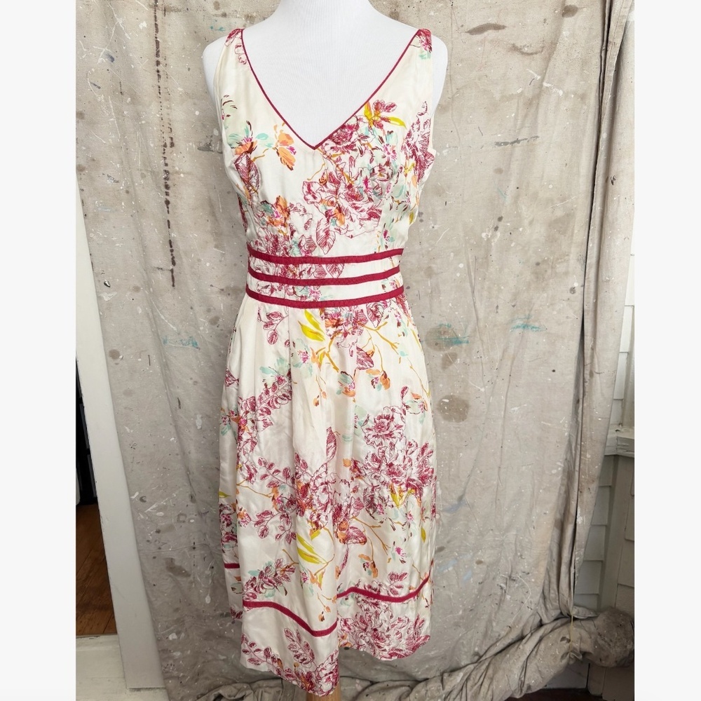 Carolina Herrera Floral V Neck A Line Mini Dress